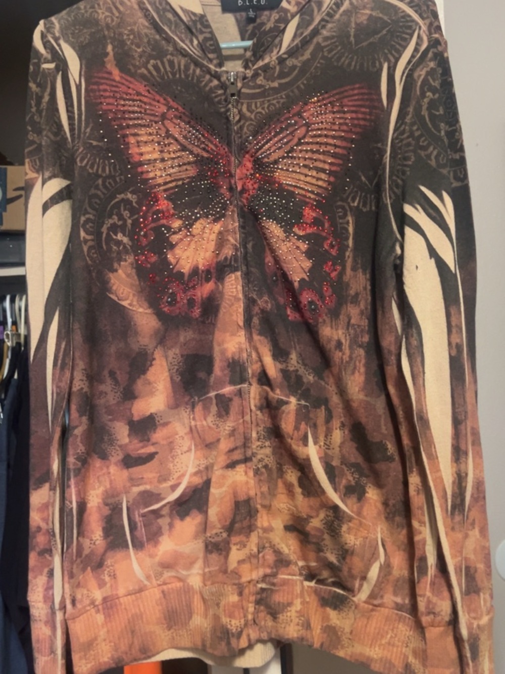 B.L.E.U. Neutral Tie-Dye Butterfly Graphic Hoodie